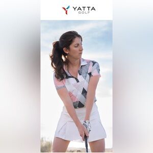 Women’s Pink & Gray Geometric Polo Top